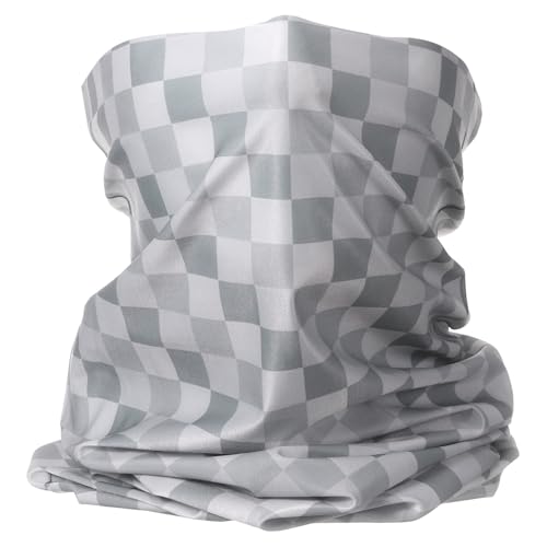 HARFINGTON Summer Cooling Neck Gaiter Sun Protection Face Mask Fishing Neck Gaiter Unisex Sunscreen Breathable Bandana for Fishing Outdoor Sports, Plaid Gray-White