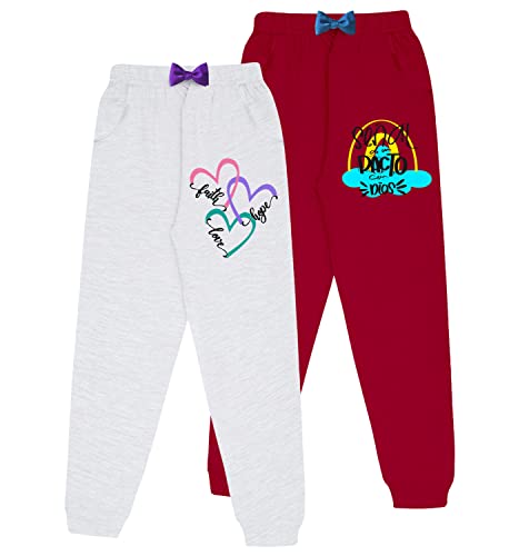 Image of KYDA KIDS Girls 100% Cotton Printed Track Pants with Pocket - Multicolor (Pack of 2)