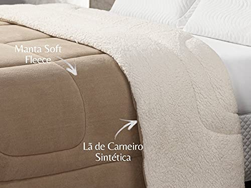 Coberdrom Casal Queen Felpudo Edredom Dupla Face Bege