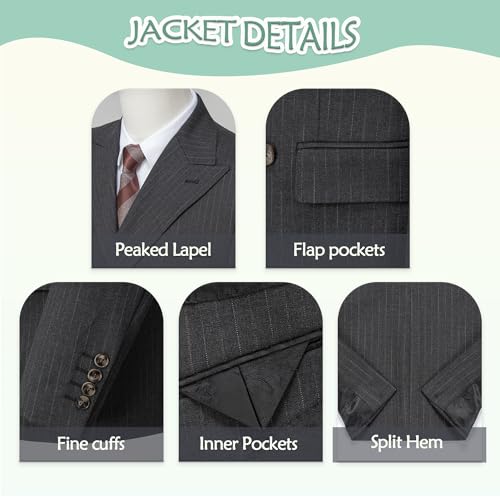 Men's Pinstripe Double Breasted Suit Set Peak Lapel Tuxedo Blazer Pants Set for Business & Weddings3