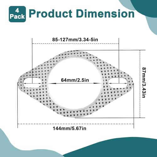 Image of 4 Pcs Car Exhaust Gasket, 2.5-Inch 2-Bolt High Temp Exhaust Manifold Flange Pipe Gasket Turbo, 120-06310-0002 Car Accessories Replacement for Car Exhaust Turbo Headers