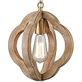 SAMTEEN Farmhouse Wood Pendant Lights Kitchen Island, Vintage Wooden Pendant Lighting Rustic 1-Light Wood Hanging Ceiling Light Fixture for Hallway Bedroom Entrance, Adjustable Chain
