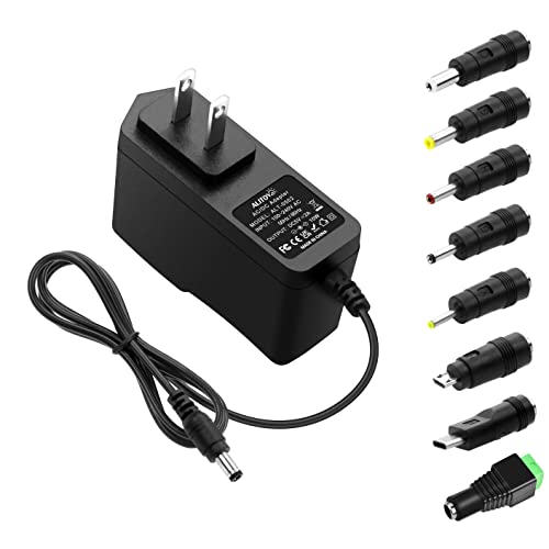ALITOVE 5V 2A Power Supply Adapter Charger 5 Volt 10W AC 100-240V 50-60Hz Replacement Power Cord 2000mA 1500mA 1A with 8 Tips for Security Camera Baby Monitor Digital Photo Frame TV Box LED Light