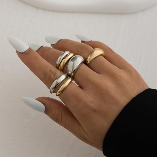 Image of Shining Diva Fashion Stylish Trendy Finger Rings Set for Women & Girls | Chunky Minimal Statement Ring Combos Modern Elegant Jewellery Collection