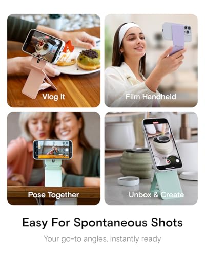 Image of MOFT Phone Tripod Stand Selfie Stick for iPhone, Multi-Angles iPhone Stand, Lightweight & Portable Phone Holder, Strong Magnets, MOVAS Vegan Leather, Travel Essentials, Light Pink (Without Card Slot)