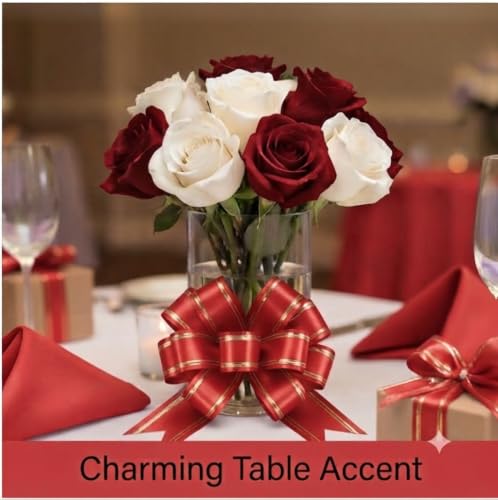 Image of Prokart - Pull Bow Gift Ribbon for Gift Wrapping, Large Decorative Pull Bows for Presents, Hampers, Flower Bouquets, Wedding, Birthday, Christmas & Party Decorations (30MM, Red, Pack of 50PC)