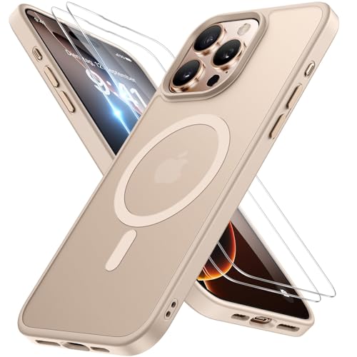 Miracase Magnetic for iPhone 16 Pro Case [With 2X Screen Protectors] [Compatible with MagSafe] Military-Grade Protection, Anti-Fingerprint, Slim Phone Case for iPhone 16 Pro 6.3'' - Gold