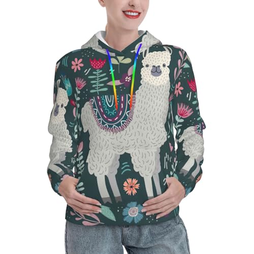 Sweat à capuche motif lama avec poche kangourou, le cadeau d'automne parfait pour femme