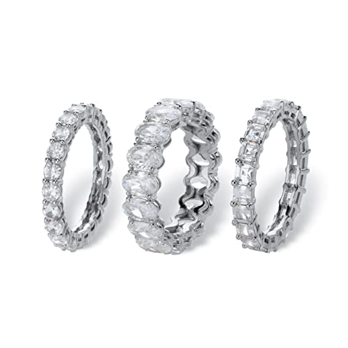 Palm Beach Jewelry Platinum Plated Oval Round and Princess Cut Cubic Zirconia 3 Piece Stackable Eternity Ring Set2