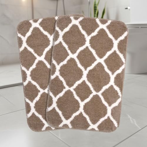 Image of Saral Home Soft Anti Slip Microfiber Geometric Bathmats | Bath Mat with Rubber Bottom | Soft & Super Water Absorbent Mats for Shower | Quick-Drying Mats for Kitchen Bathroom| Set of 2 (40x60cm, Beige)