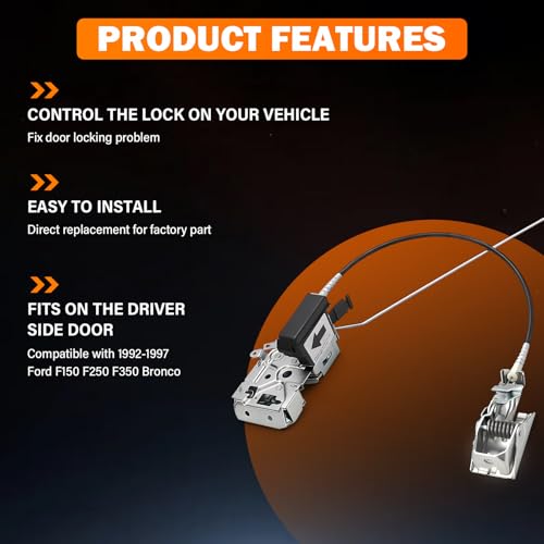 Yinlowa Front Left Driver Side Door Latch Lock Assembly with Actuator Motor Cable Rod Kit - Replaces F4TZ-15219A65-A, F4TZ15219A65A Fits 1992-1996 Ford F150 Bronco, 1992-1997 Ford F250 F350 by Yinlowa - Image 8
