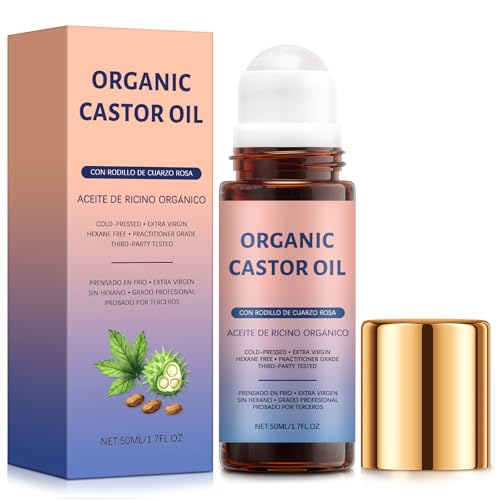 Bealions Castor Oil Roll On for Face: Organic Castor Oil Rose Quartz Roller Ball for Fine Lines Wrinkles & Puffiness Thicker Lashes & Brows - Birthday Gifts for Women