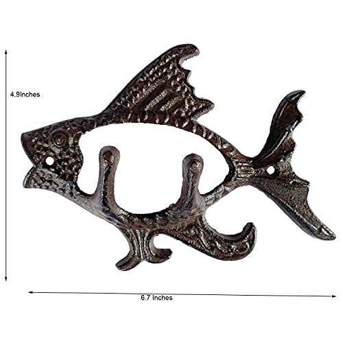 Grace Home Set of 2 Cast Iron Rustic Fish Designed Wall Hanger Outdoor Metal Wall Hooks Keys Towels Wall Holder Mounted Heavy Duty Decorative Nautical Gift Idea (Fish)