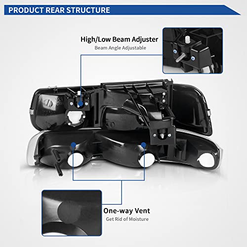 Image of OEDRO Halogen Headlight Assembly Compatible with 1999-2002 Chevy Silverado 1500 2500 /2001-2002 Silverado 1500HD 2500HD 3500 /2000-2006 Tahoe /Suburban Headlamp Black housing Amber Reflector (W /O Bulbs)