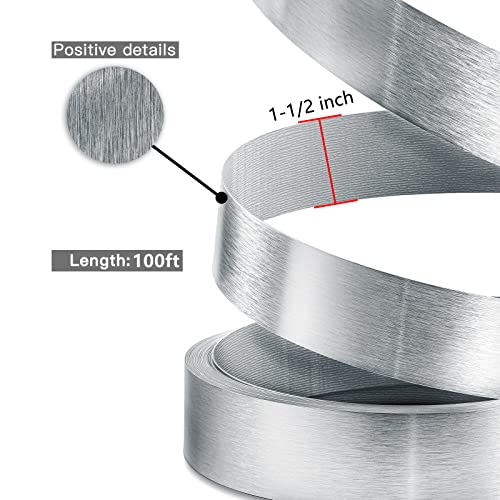 Image of PVC Edge Banding, 1 1 /2 inch x 100ft Non Glued Flexible Durable Real Brushed Aluminum Grey Silver Veneer Edge Trim for DIY Table Cabinet Furniture Decorative Trim