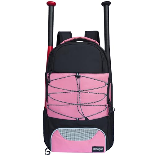 Youth Softball Bag - Baseball Backpack for Girls Lightweight with Shoes Compartment & Fence Hook Softball Catchers Backpack for TBall Bat Batting Glove Helmet Pink