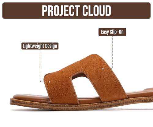 Image of Project Cloud 100% Genuine Leather Sandals for Women 2026 - Fashion Flat Womens Sandals with Memory Foam Insole Slides Sandals Women Footwear - Mules Women's Sandals (Jannel)