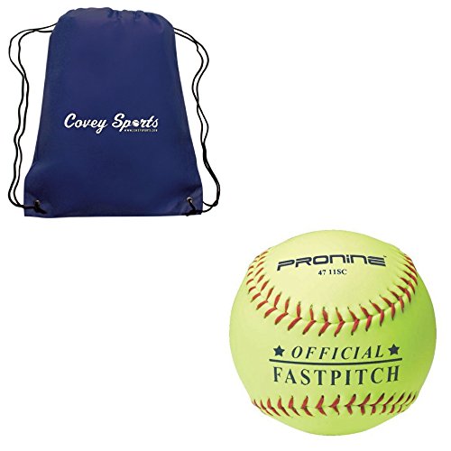ProNine 11 Inch (10U) Official League Girls Fastpitch Softballs (3-Balls) Bundled with Covey