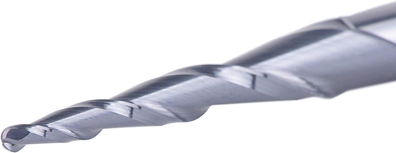 SpeTool 4PCS 2.0mm Diamter Tip ( 1.0mm Radius ）Carbide Ball Nose Router Bit 1/4 Shank TiAlN Coat Tapered Ball Nose End Mill Woodwork Metal CNC Engrave Carving Machine Tools