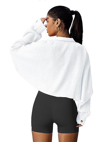 Image of Panadila Womens Waffle Knit Jacket Cropped Cardigan | Button Down Shirt, Long Sleeve Shacket, Classic Outwear with Pocket, Short Jacket, Trendy, Casual