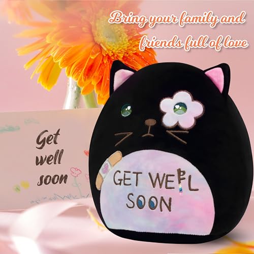 Image of Easfan Get Well Soon Stuffed Cat Plush Pillow, Cozy Black Kitty Snuggle Soft Toy with Rainbow Belly, Gifts or Patients Girls Boys Women Men After Surgery, 12 inch