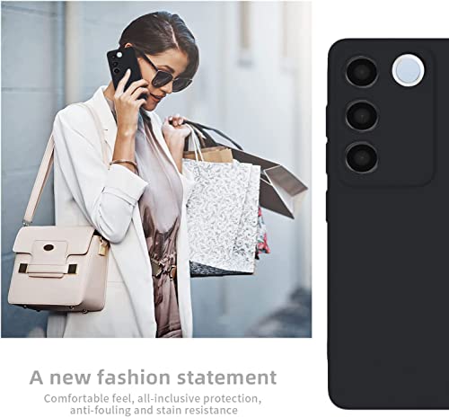 Image of DIZORO Microfiber Candy Case Compatible for Vivo V27 5G Smooth Touch Cushion Liquid Soft Silicone Gel Rubber Phone Cases Non-Slip Full Body Protective Shockproof Back Cover - Black