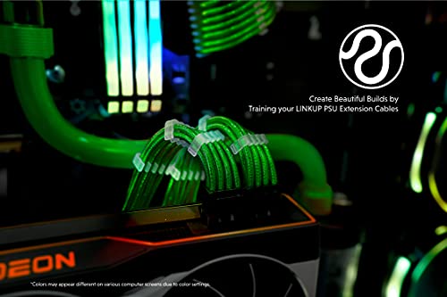 Image of LINKUP - PSU PC Power Extension Cable Metallic Sleeved Silicone Coated Soft & Flexible to Route Custom Mod GPU & CPU w /Comb Kit┃1x 8P (6+2) GPU PCIe┃30CM 300MM - Green