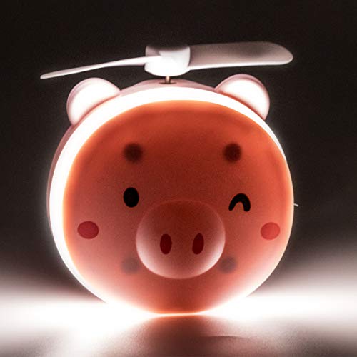 Mini Espelho Portátil com Ventilador e Luz - Pig Porquinho Rosa