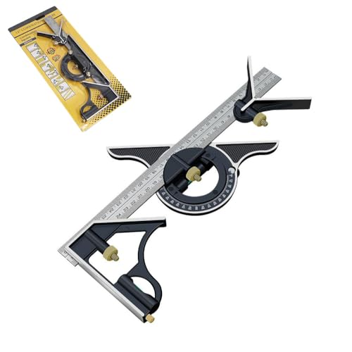 HYSHLC 300 mm 12 Inch Combination Square Set Carpenter's Angle Adjustable Protractor Stainless Steel Try Square Universal Angle with Spirit Level and Scriber Needle for 0-180 Degrees