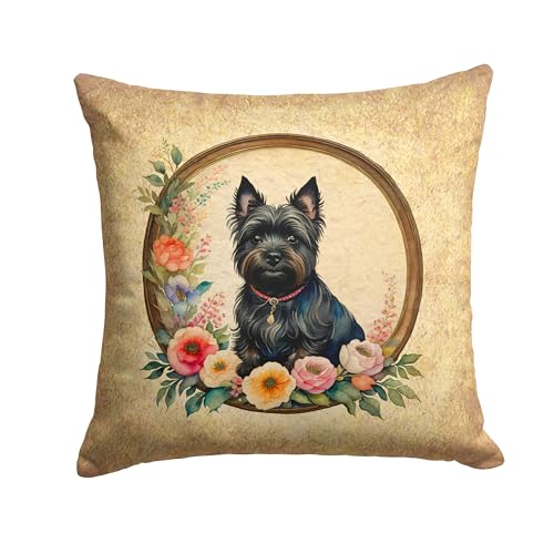 Caroline's Treasures DAC2111PW1818 Cairn Terrier and Flowers Fabric Decorative Pillow Machine Washable, Indoor Outdoor Decorative Pillow for Couch, Bed or Patio, 18Hx18W