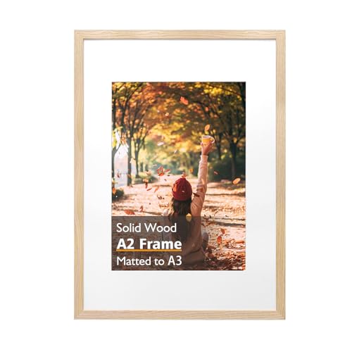 KINLINK A2 Picture Frame Natural Solid Wood Frame with Acrylic Plexiglass 16.5 x 23.5 Frame for Pictures A3 with Mat or A2 without Mat Wall Mounting Display Photo Frame 1 Pack