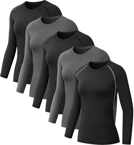 NebuKinex 5 Pack Women's Compression Shirt Long Sleeve Workout Tops
