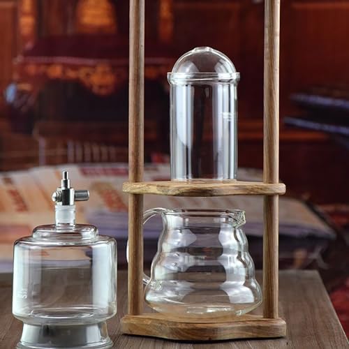 Cold Brew Drip Tower with Adjustable Water Flow,Adjustable Cold Brew Drip Tower - Iced Coffee Maker with Wooden Stand for Home & Office, Portable Dripper with Customizable Drip Speed for Per