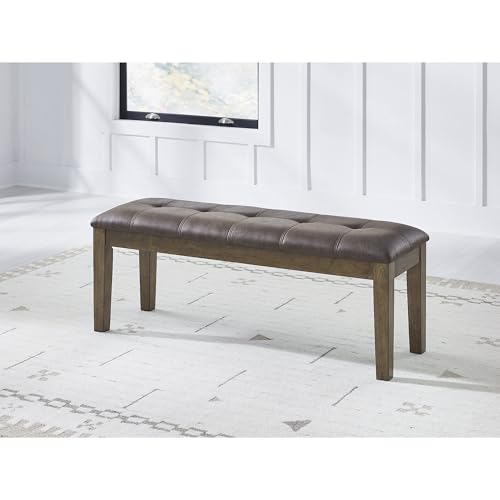 Image of Signature Design by Ashley Vallister Casual 50 inch Tufted Faux Leather Dining Bench, Light Brown & Dark Brown