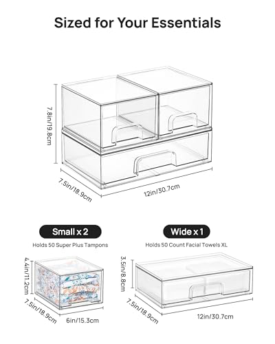 Vtopmart 3 Pack Stackable Clear Plastic Drawer Organizer, Makeup Organizers and Storage for Eyeshadow Palettes, Cosmetics, Beauty Supplies, Ideal for Vanity, Desk, Office, Bathroom image 7