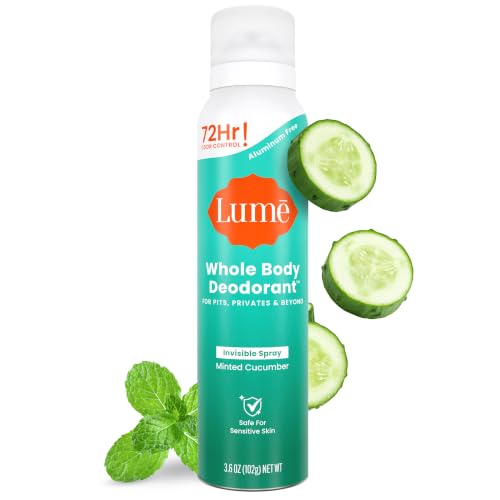 Image of Lume Whole Body Deodorant Spray Aluminum Free - 3.6 oz (Minted Cucumber) | Baking Soda Free, Whole-Body Deodorant Spray for Women - Safe for Underarms & Private Parts