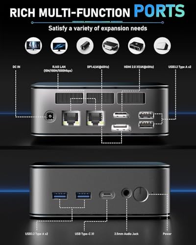 Getorl GT100 Ryzen 5 7430U, NO RAM, NO SSD, NO OS Barebone Mini Gaming & Workstation PC w/Triple 4K @60Hz Display Via HDMI/USB Type-C & Internal WiFi 6 & RJ45 & 4xUSB-A Ports (by_Getorli)
