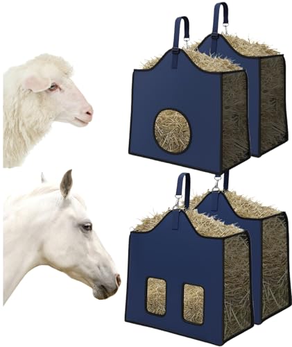 Gydoty Hay Feeder for Goats and Horses - Slow Feed Design, Heavy Duty Hanging Hay Bag for Barn, Trailer & Paddock, Easy to Hang & Clean(2pcs, Navy Blue)