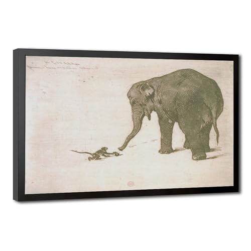 Poster Singe et éléphant 1870 Henri Charles Guerard impression toile 30x45 cm