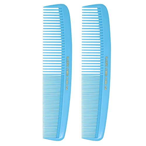 Allegro Combs 1000 X-Large Styling Comb Hair Cutting Barber Stylist Shampoo Combs All Purpose Wide And Fine Tooth Made In The Usa 2 Pc. (Light Blue) #TOP30
