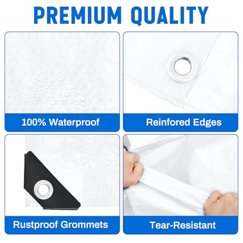 Image of 2 Pack White Tarps 10 x 20 ft, 5.5 Mil Heavy Duty Waterproof Tarp, Multipurpose Shade Tarp for Patio, Swimming Pools, Boats, Camping, Courtyards, Sun Shade & Outdoor Protection Cover