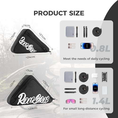 Sacoche de Cadre Vélo ROCKBROS Triangle 1,4 L Noir pour Tube Supérieur
