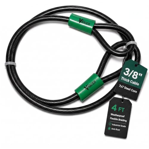 Vascer Heavy Duty Braided Steel Bike Security Cable with Loops 4ft, 3/8 in