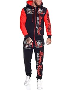 Osheoiso Homme Jogging Survêtement Costume Ensemble Imprimé Sweat Shirt Capuche Pantalon Cordon de Serrage Casual Combinaison de Jogging A Rouge M