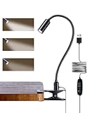JHD Led Desk Lamp with Clamp - 10 Brightness Levels, 12' Flexible Gooseneck,Eye Protection USB Lamp - Suitable for Home Office, Reading, Bed Light,Quality Black Metal Clamp Light,Headboard Lamp