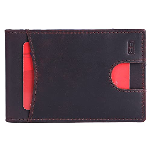 Image of Brooklyn Bridge Genuine Leather Money Clip Wallet for Men Oil Pull Up Brown - Premium Slim RFID Protected Wallet with Cash Clip & Multiple Card Slots, Stylish Front Pocket Design, Gift for Men