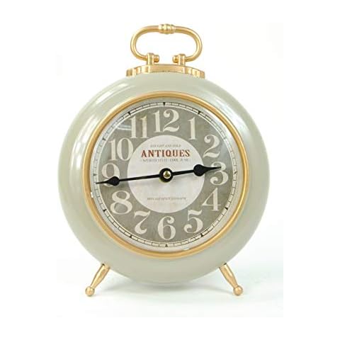 Vintage Belle Clock Freestanding French Grey Green Round Fob Style Mantle Clock Gold Trim Cover
