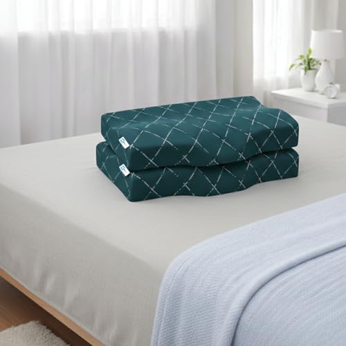 Image of CalmNest Anti-snoring Cervical 100% Memory Foam Pillow for Neck Pain & Shoulder Pain| Sleeping Pillow for Spondylitis Neck| Orthopaedic Ergonomic (2 x 19 Blue Foam & Blue Cover)