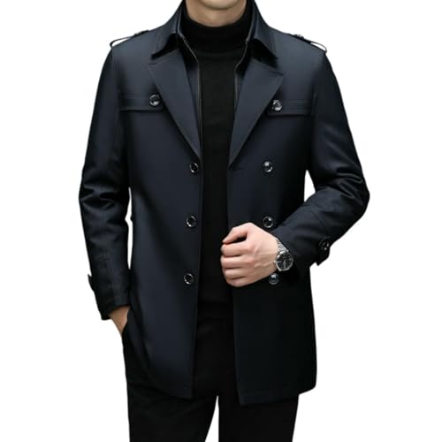 Gabardina Media Azul Marino con Solapa de Traje de Confección Sastrera