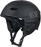 WAKETEC Wassersport Helm WK8.8, Leichter Helm mit Ohrenschutz für Wakeboard und Kiteboard, Kanu- und Kajakfahren, anpassbar mit Drehradverstellsystem, CE EN 1385, Farbe:schwarz, Größe:M